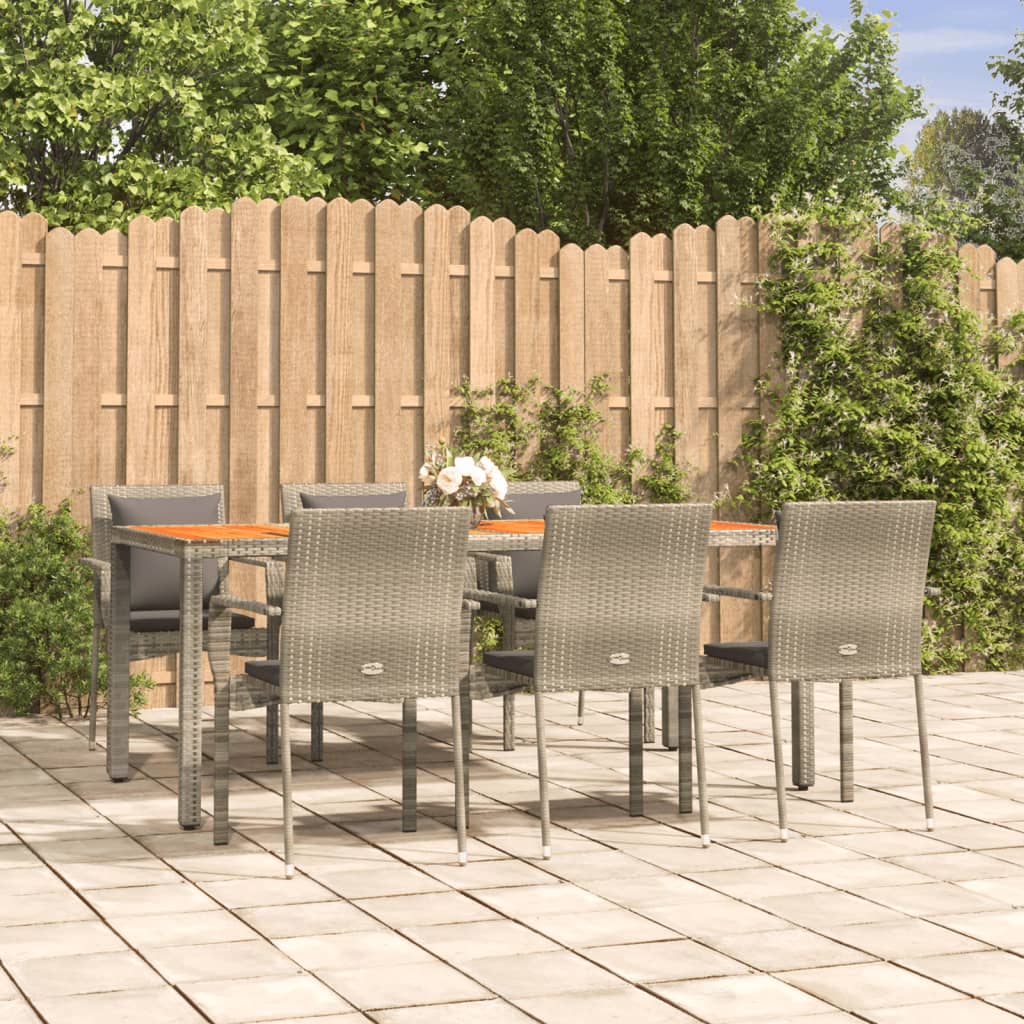 Set da Pranzo da Giardino 7 pz con Cuscini in Polyrattan Grigiocod mxl 124368
