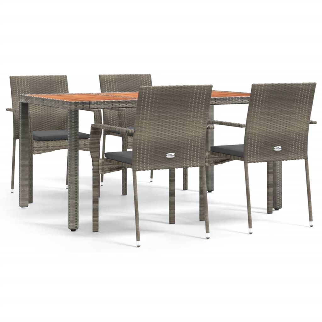Set da Pranzo da Giardino 5 pz con Cuscini in Polyrattan Grigio 3184995