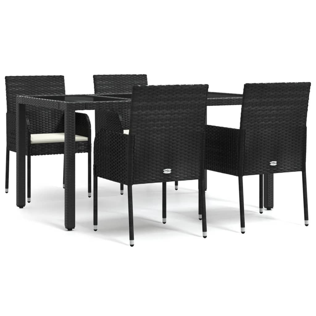 Set da Pranzo da Giardino 5 pz Nero con Cuscini in Polyrattan 3185001