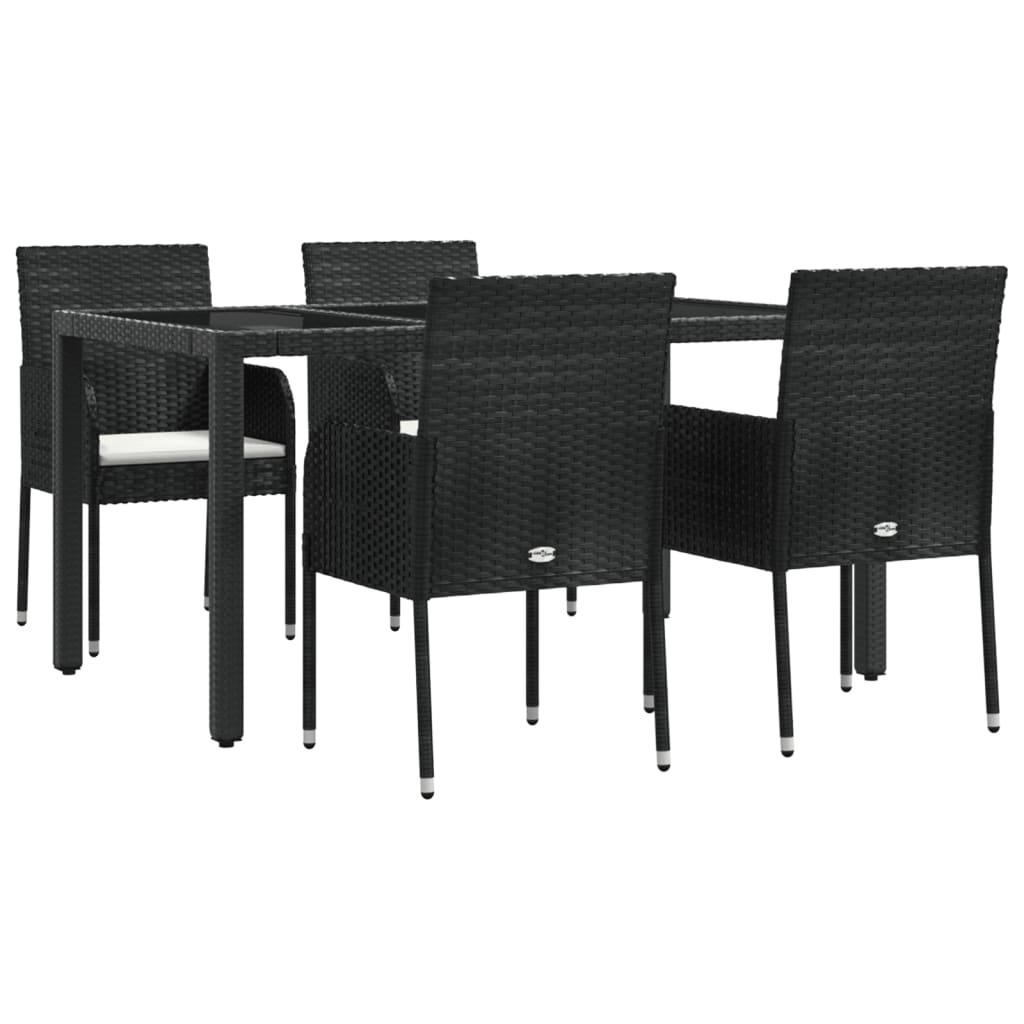 Set da Pranzo da Giardino 5 pz Nero con Cuscini in Polyrattan 3185001