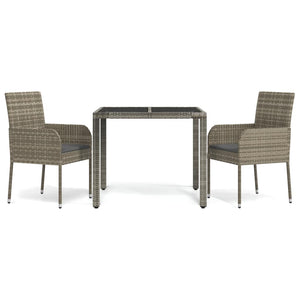 Set da Pranzo da Giardino 3 pz con Cuscini in Polyrattan Grigio 3185005