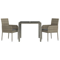 Set da Pranzo da Giardino 3 pz con Cuscini in Polyrattan Grigiocod mxl 124337