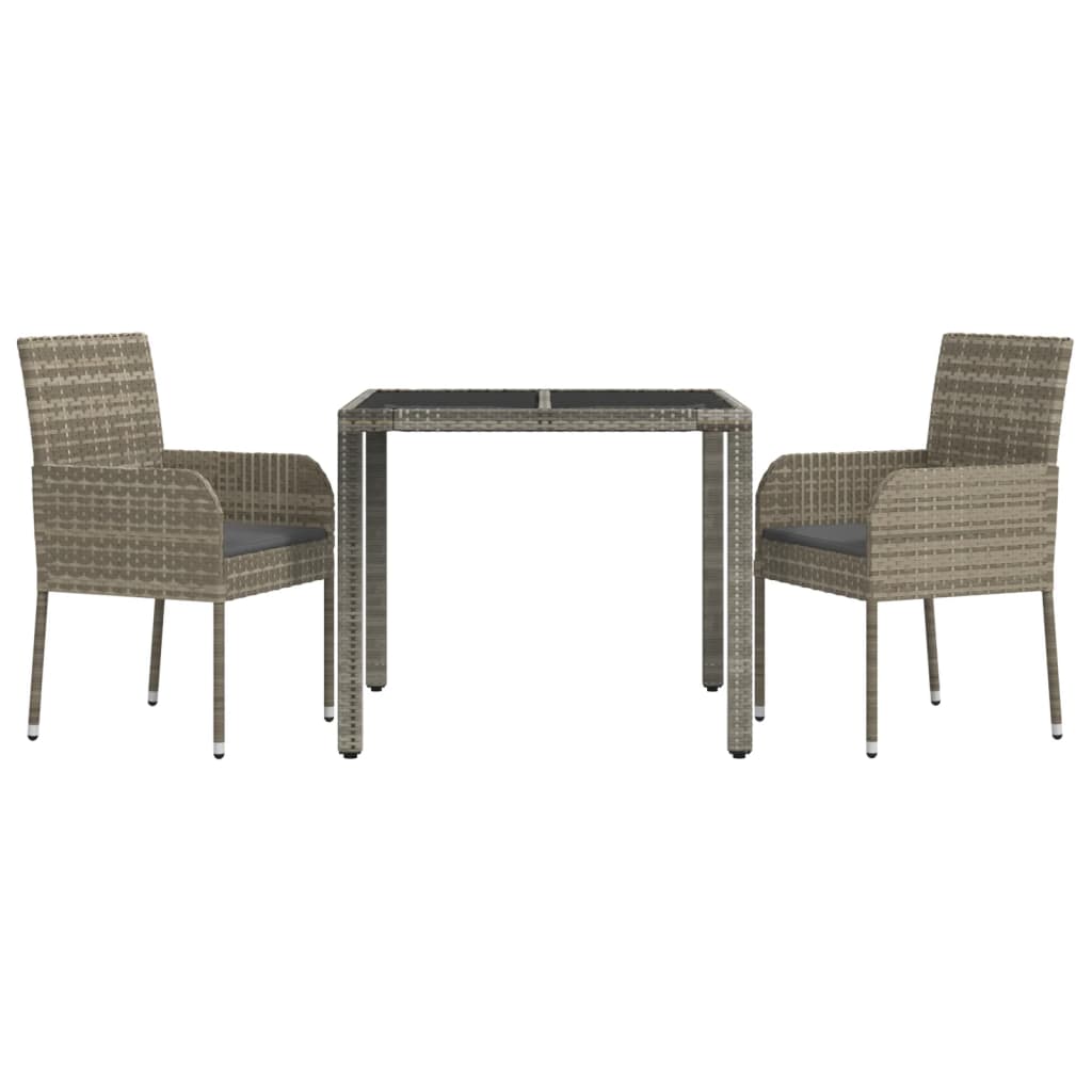 Set da Pranzo da Giardino 3 pz con Cuscini in Polyrattan Grigio 3185005