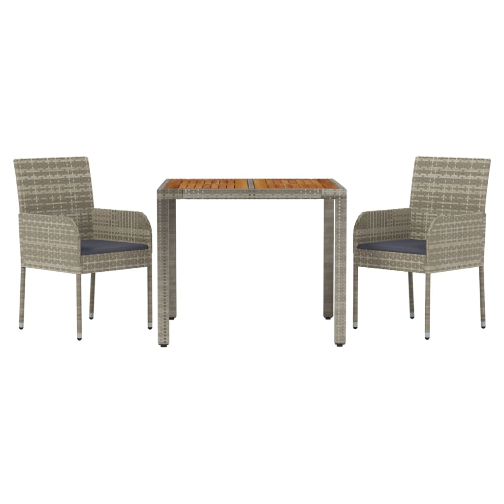 Set da Pranzo da Giardino 3 pz con Cuscini in Polyrattan Grigio 3185017