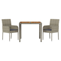 Set da Pranzo da Giardino 3 pz con Cuscini in Polyrattan Grigio 3185017