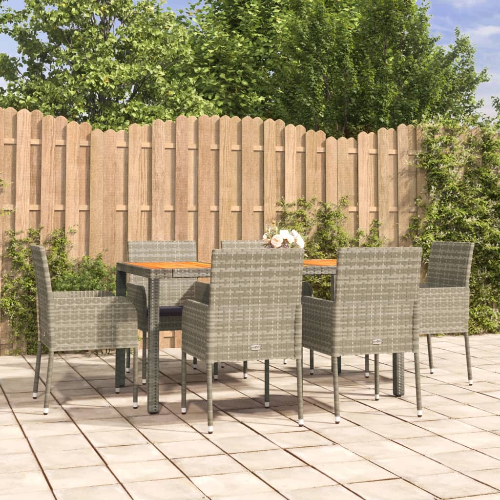 Set da Pranzo da Giardino 7 pz con Cuscini in Polyrattan Grigio 3185020