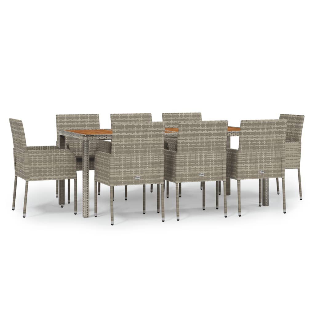 Set da Pranzo da Giardino 9 pz con Cuscini in Polyrattan Grigio 3185022