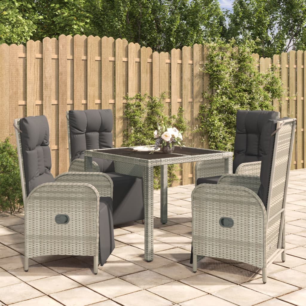 Set da Pranzo da Giardino 5 pz con Cuscini in Polyrattan Grigio 3185030