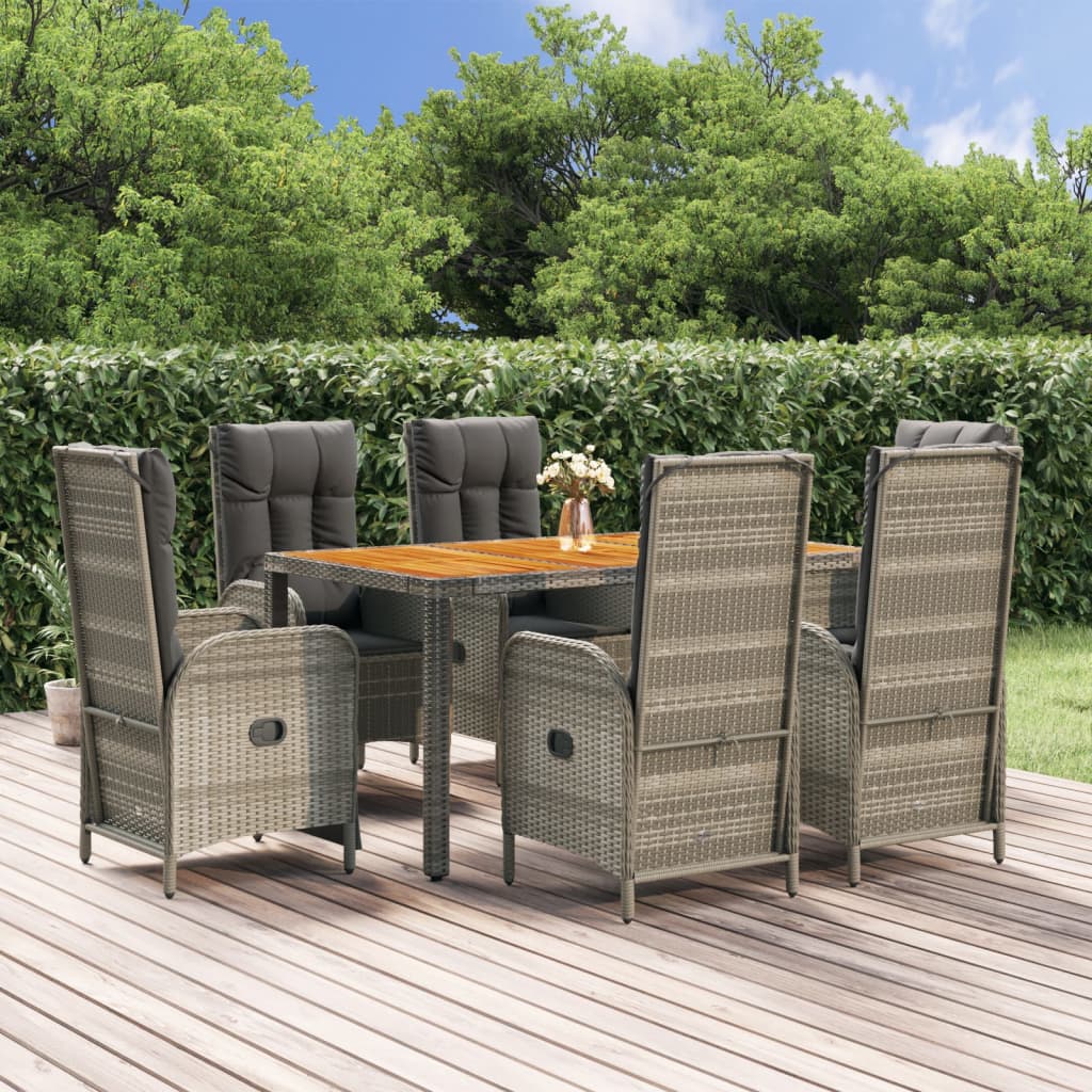 Set da Pranzo da Giardino 7 pz con Cuscini in Polyrattan Grigio 3185051