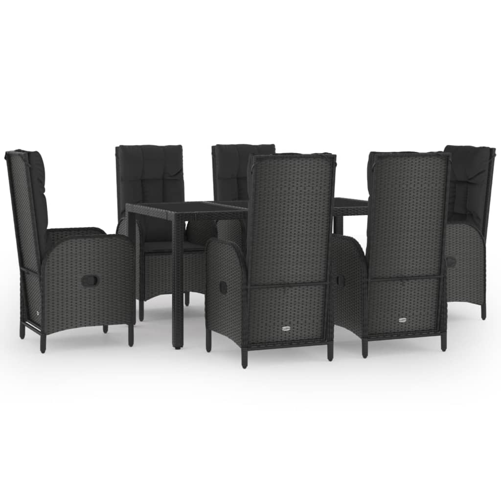 Set da Pranzo Giardino 7pz Nero e Grigio con Cuscini Polyrattan 3185056