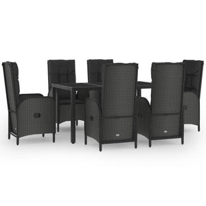Set da Pranzo Giardino 7pz Nero e Grigio con Cuscini Polyrattan 3185056