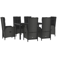 Set da Pranzo Giardino 7pz Nero e Grigio con Cuscini Polyrattan 3185056