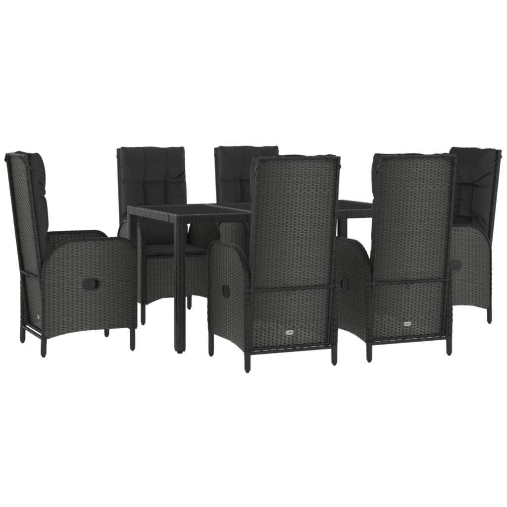 Set da Pranzo Giardino 7pz Nero e Grigio con Cuscini Polyrattan 3185056
