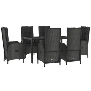 Set da Pranzo Giardino 7pz Nero e Grigio con Cuscini Polyrattan 3185056
