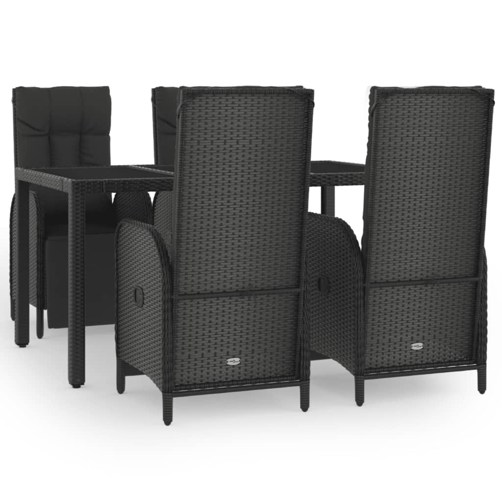 Set da Pranzo da Giardino 5 pz Nero con Cuscini in Polyrattan 3185061