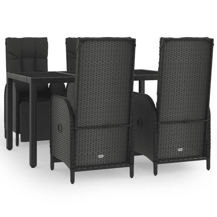 Set da Pranzo da Giardino 5 pz Nero con Cuscini in Polyrattan 3185061