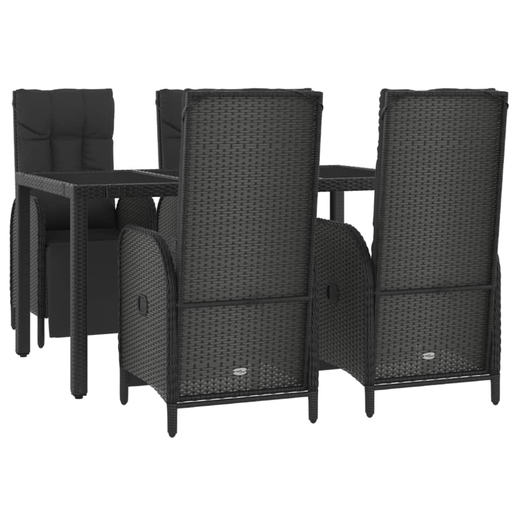 Set da Pranzo da Giardino 5 pz Nero con Cuscini in Polyrattan 3185061