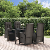 Set da Pranzo da Giardino 5 pz Nero con Cuscini in Polyrattan 3185061