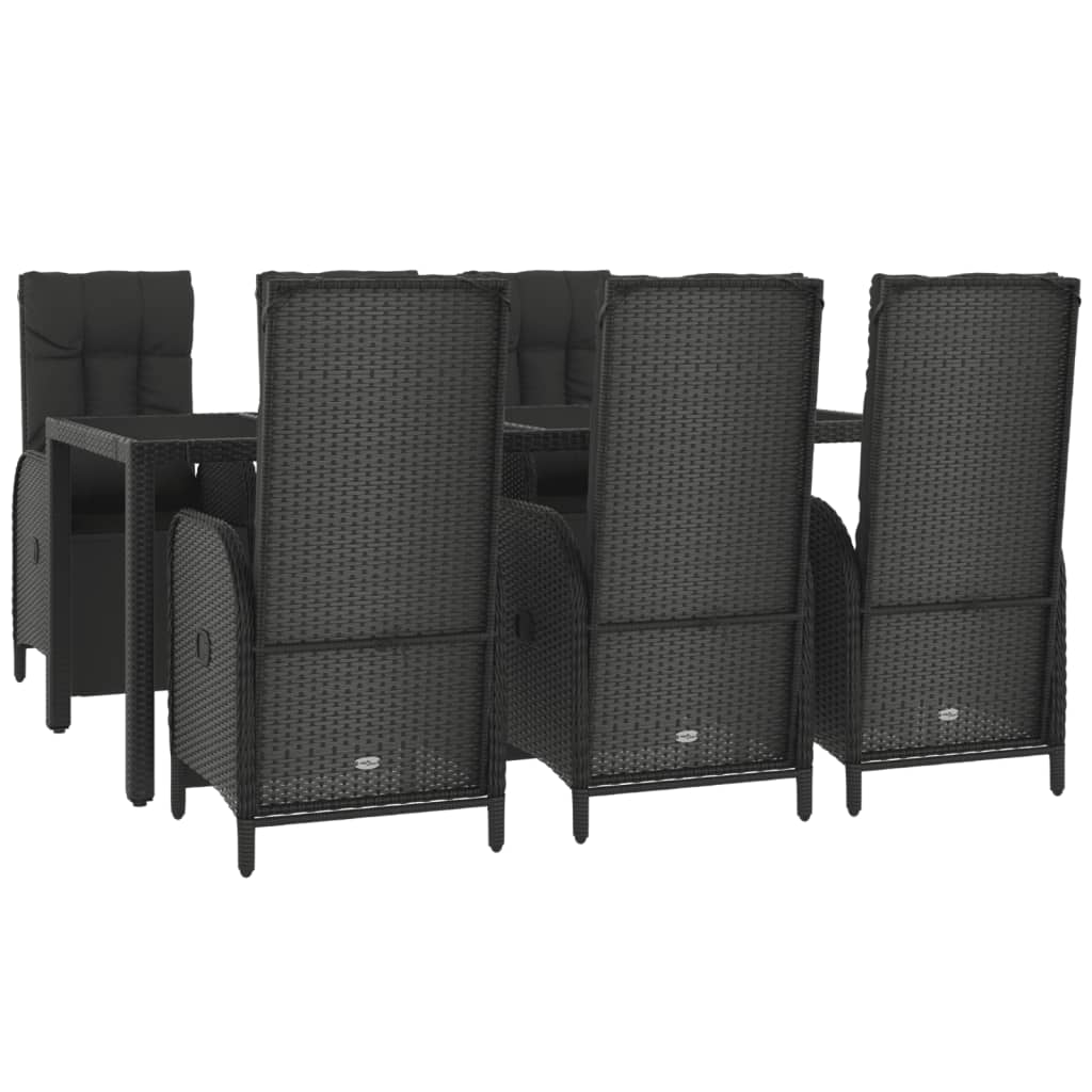 Set da Pranzo da Giardino 7 pz Nero con Cuscini in Polyrattan 3185063