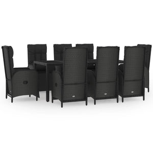 Set da Pranzo da Giardino 9 pz con Cuscini Nero in Polyrattan 3185064