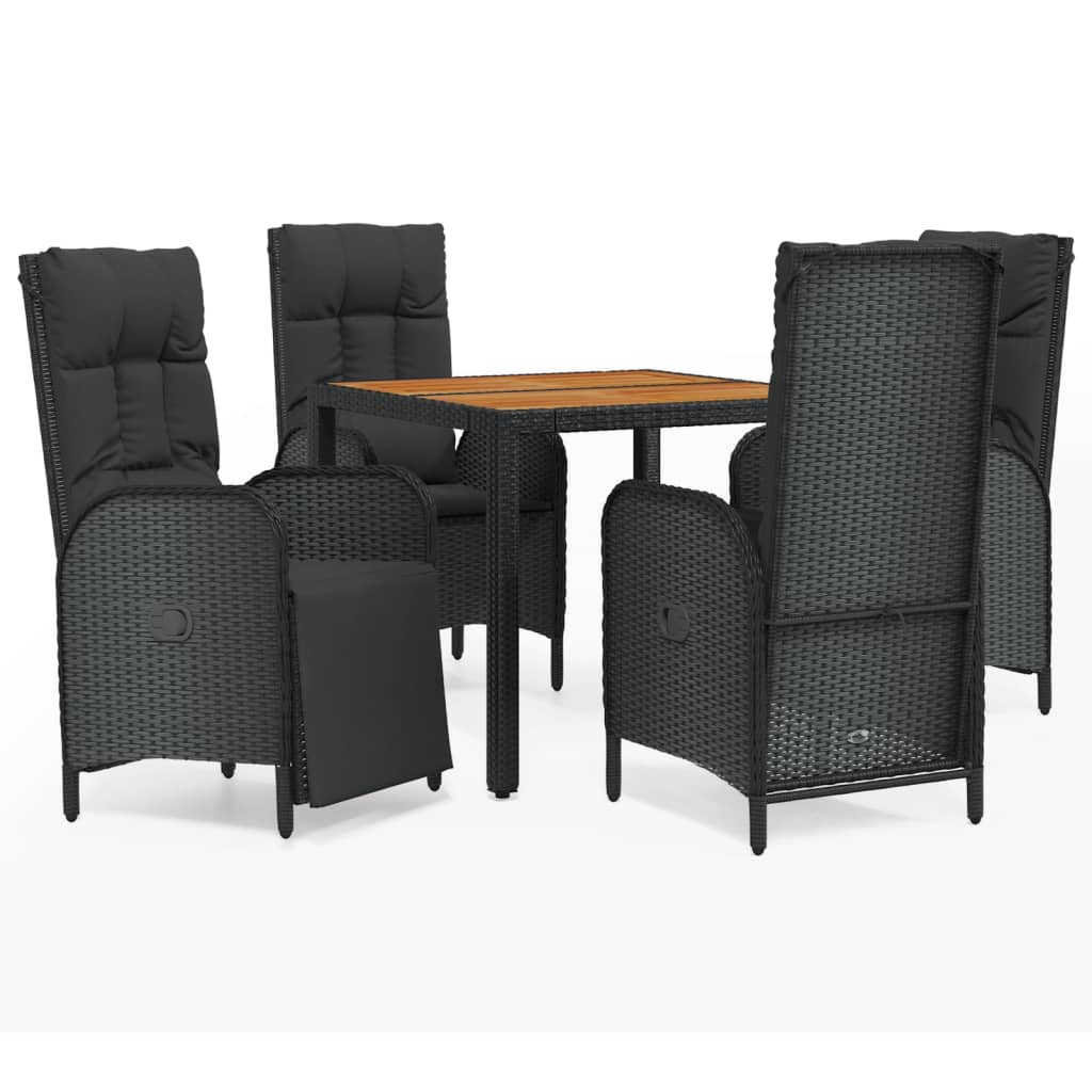 Set da Pranzo da Giardino 5 pz Nero con Cuscini in Polyrattan 3185080