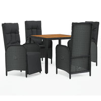 Set da Pranzo da Giardino 5 pz Nero con Cuscini in Polyrattan 3185080
