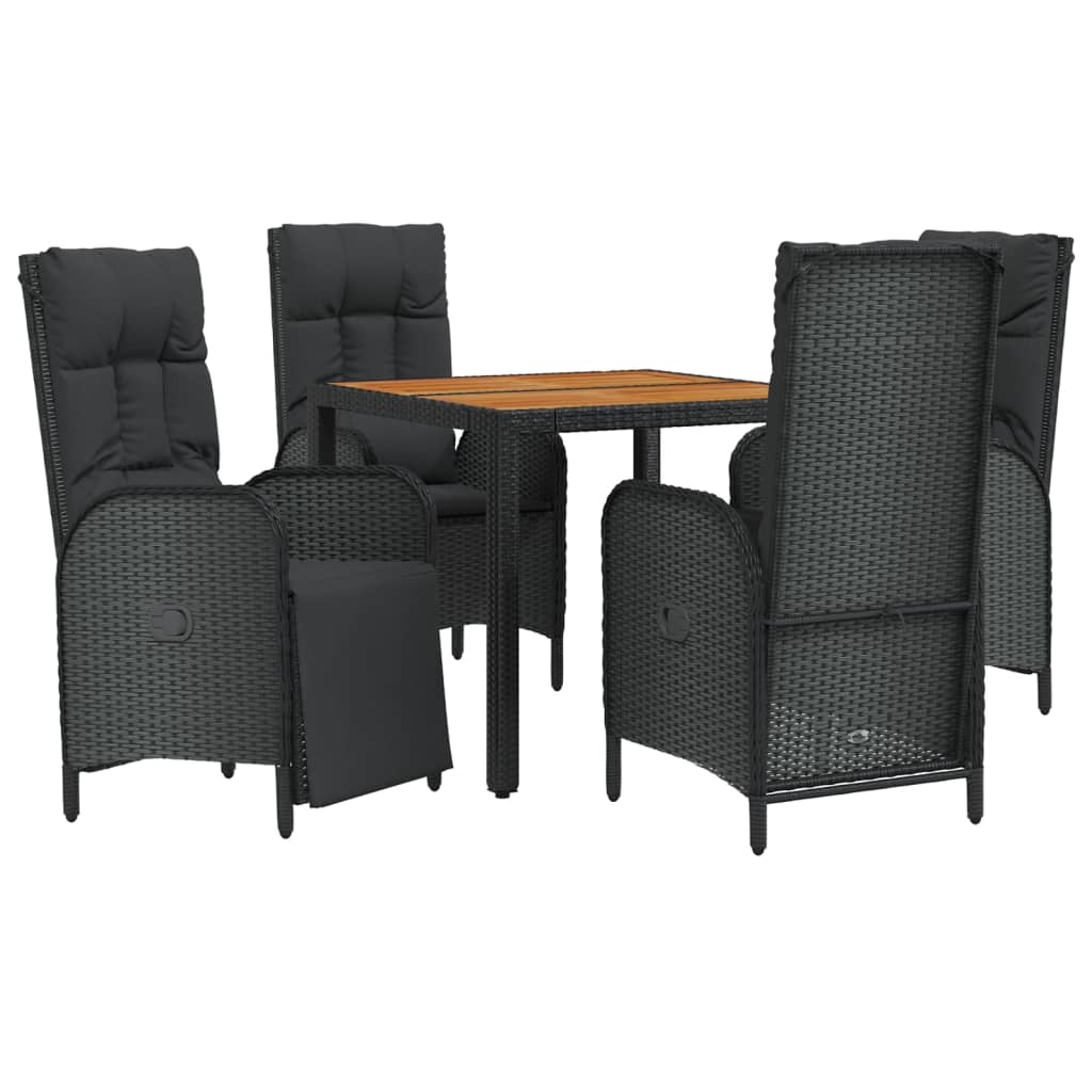 Set da Pranzo da Giardino 5 pz Nero con Cuscini in Polyrattan 3185080