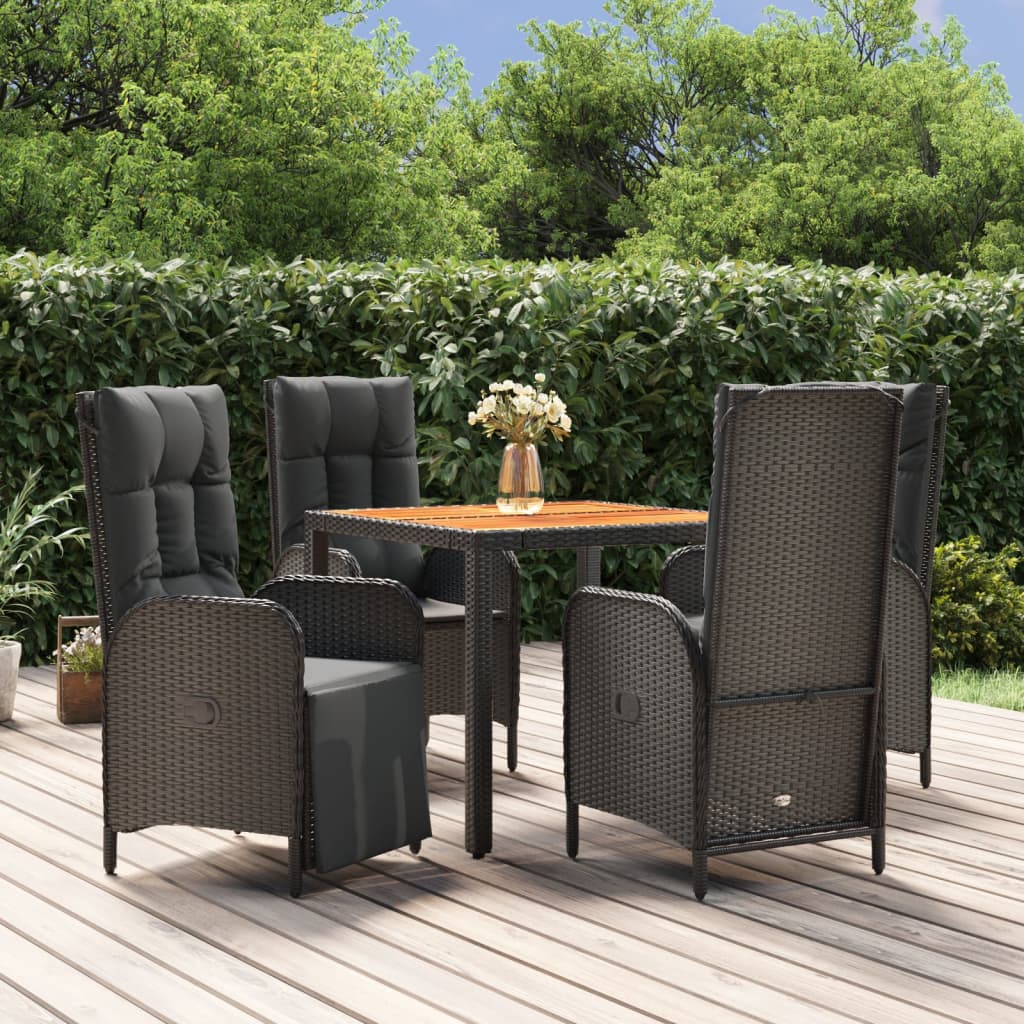 Set da Pranzo da Giardino 5 pz Nero con Cuscini in Polyrattan 3185080