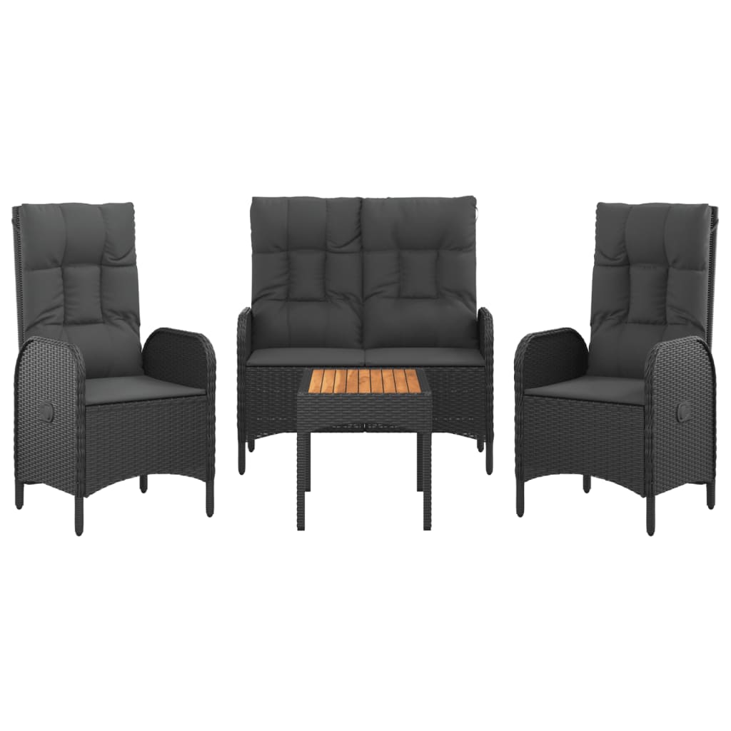 Set da Pranzo da Giardino 4 pz con Cuscini Nero in Polyrattan 3185084