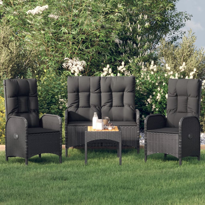 Set da Pranzo da Giardino 4 pz con Cuscini Nero in Polyrattan 3185084