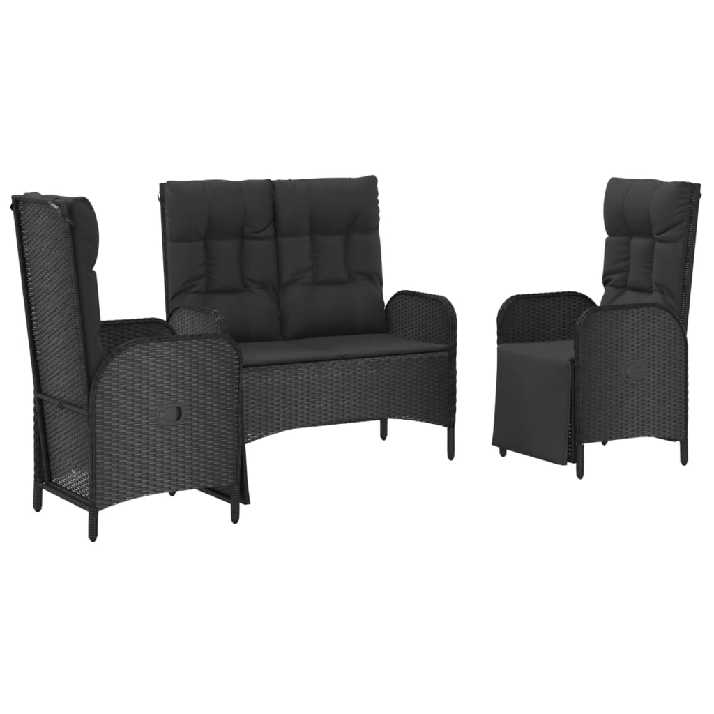 Set da Pranzo da Giardino 3 pz con Cuscini Nero in Polyrattan 3185094