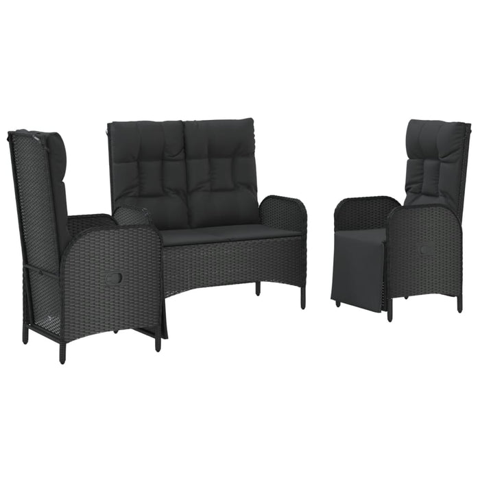 Set da Pranzo da Giardino 3 pz con Cuscini Nero in Polyrattan 3185094