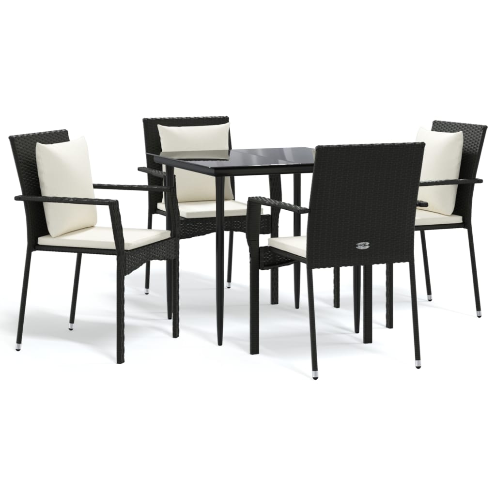 Set da Pranzo da Giardino 5 pz Nero con Cuscini in Polyrattan 3185096