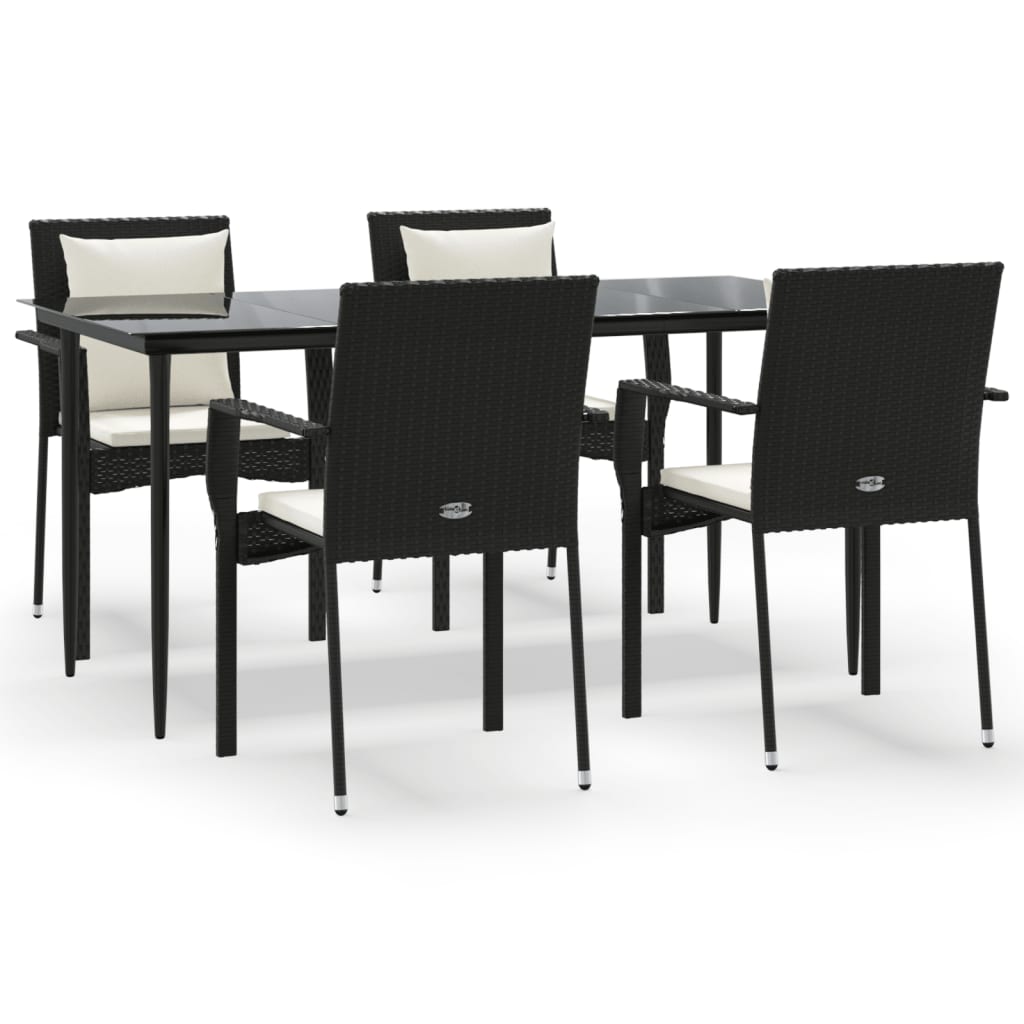 Set da Pranzo da Giardino 5 pz Nero con Cuscini in Polyrattancod mxl 126397