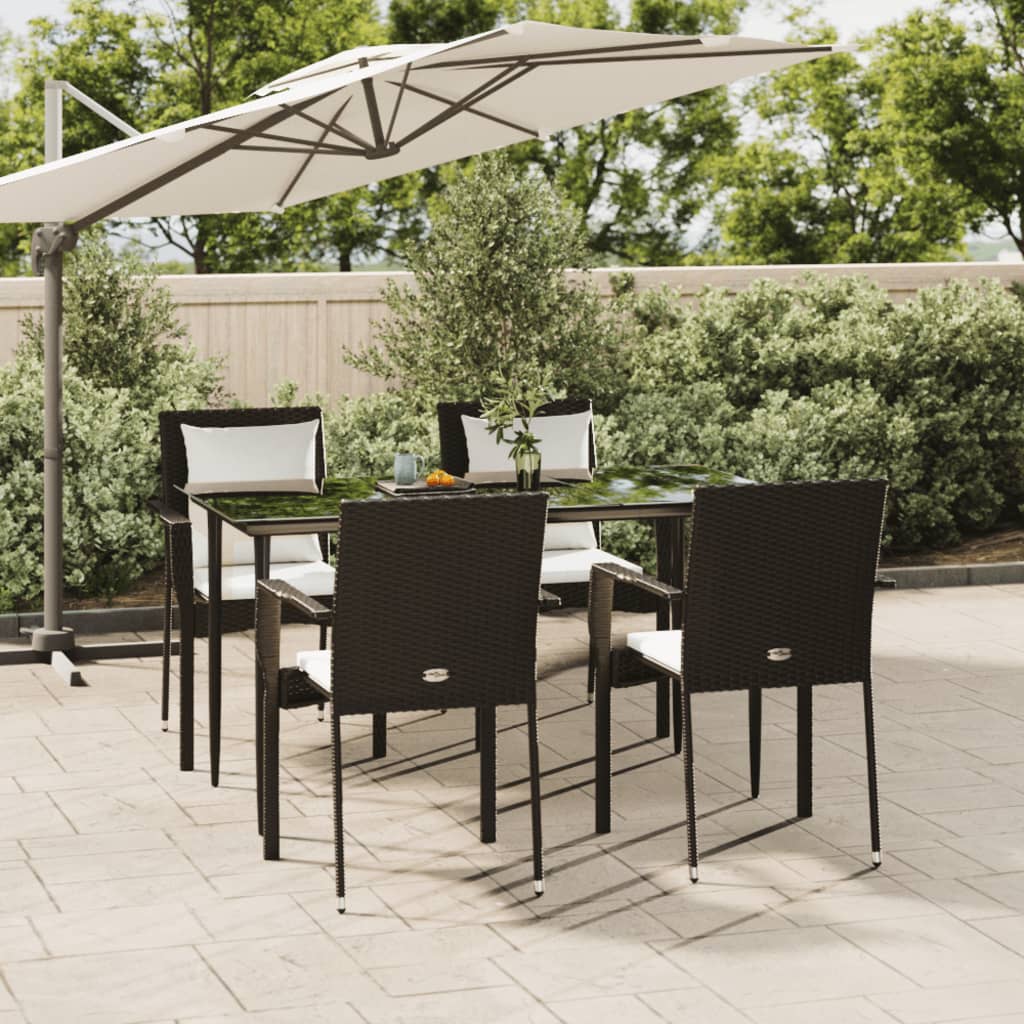 Set da Pranzo da Giardino 5 pz Nero con Cuscini in Polyrattancod mxl 126397