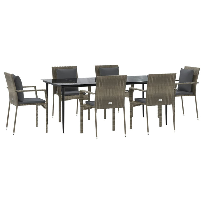 Set da Pranzo Giardino 7pz Nero e Grigio con Cuscini Polyrattan 3185105