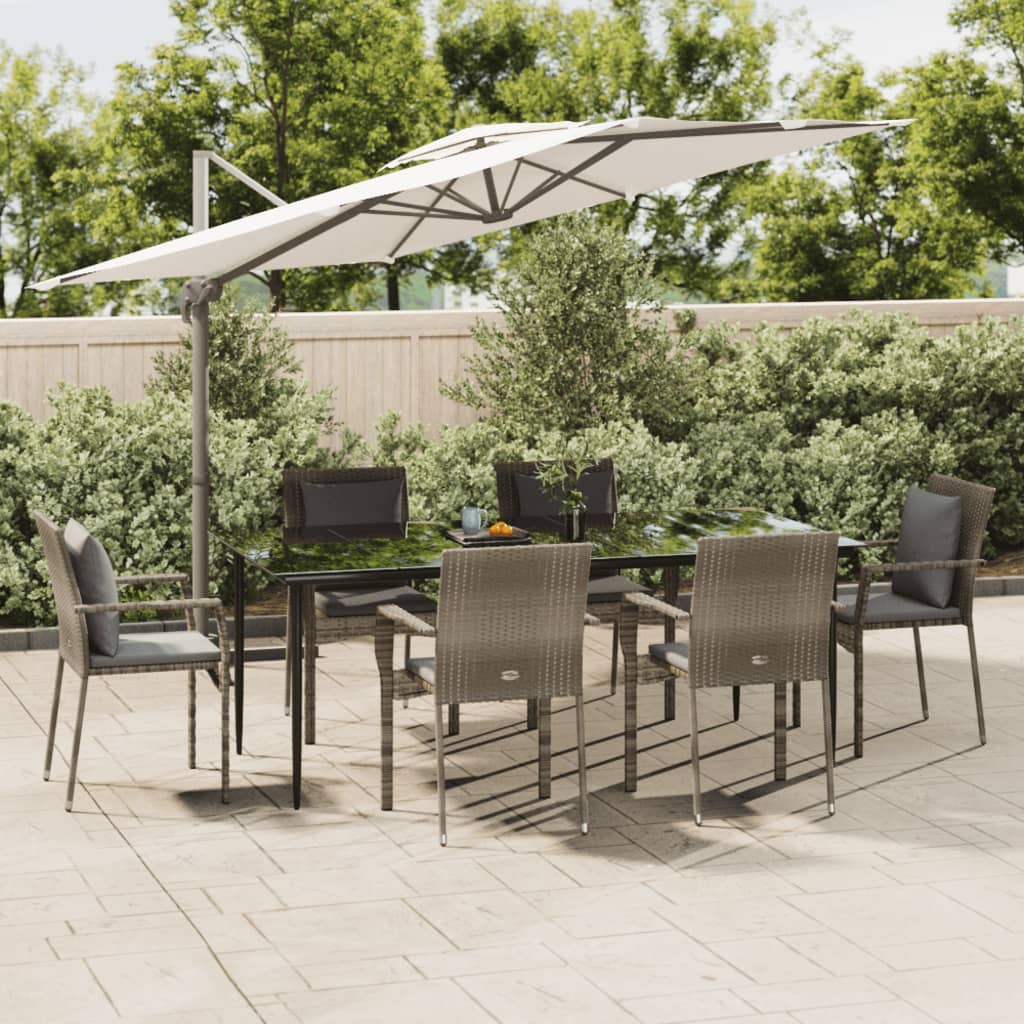 Set da Pranzo Giardino 7pz Nero e Grigio con Cuscini Polyrattan 3185105