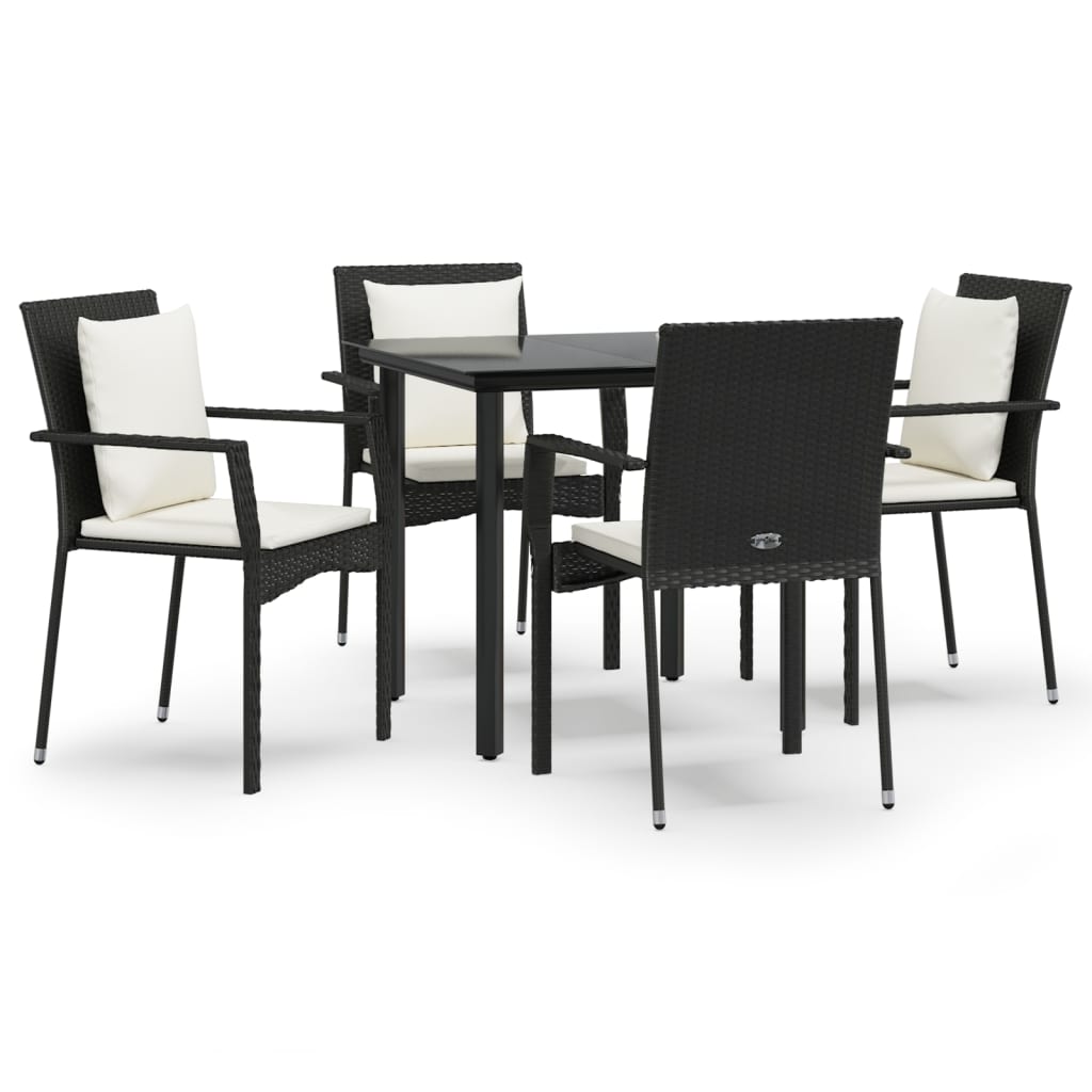 Set da Pranzo da Giardino 5 pz Nero con Cuscini in Polyrattan 3185108