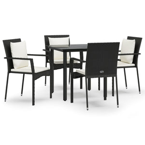 Set da Pranzo da Giardino 5 pz Nero con Cuscini in Polyrattan 3185108