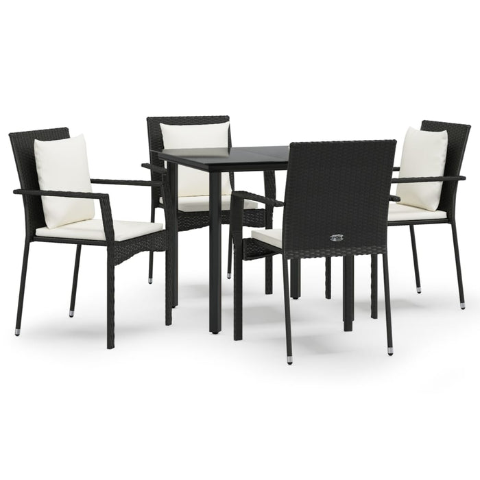 Set da Pranzo da Giardino 5 pz Nero con Cuscini in Polyrattan 3185108