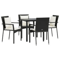 Set da Pranzo da Giardino 5 pz Nero con Cuscini in Polyrattan 3185108