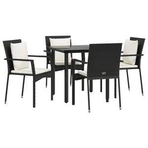 Set da Pranzo da Giardino 5 pz Nero con Cuscini in Polyrattan 3185108