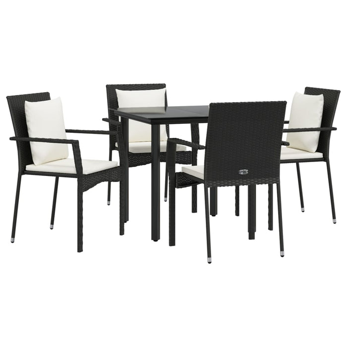Set da Pranzo da Giardino 5 pz Nero con Cuscini in Polyrattan 3185108