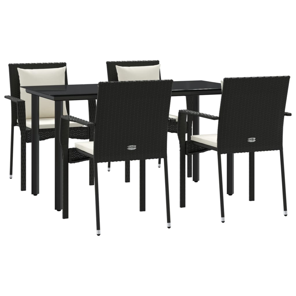 Set da Pranzo da Giardino 5 pz Nero con Cuscini in Polyrattan 3185109