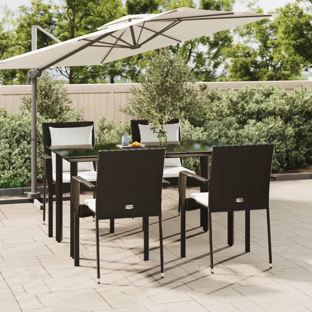Set da Pranzo da Giardino 5 pz Nero con Cuscini in Polyrattan 3185109