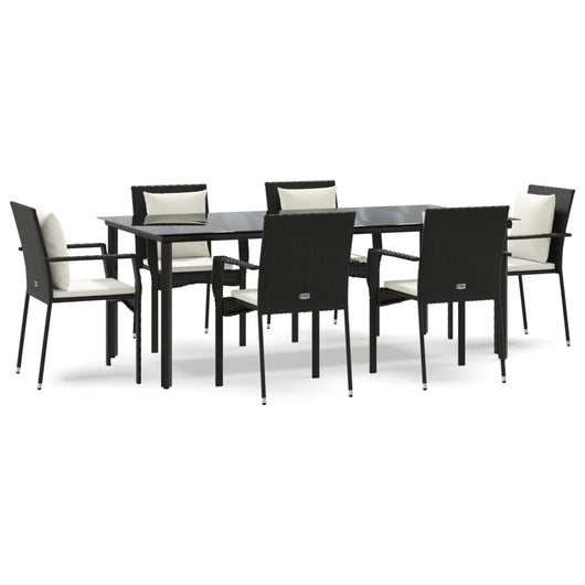 Set da Pranzo da Giardino 7 pz Nero con Cuscini in Polyrattancod mxl 100428