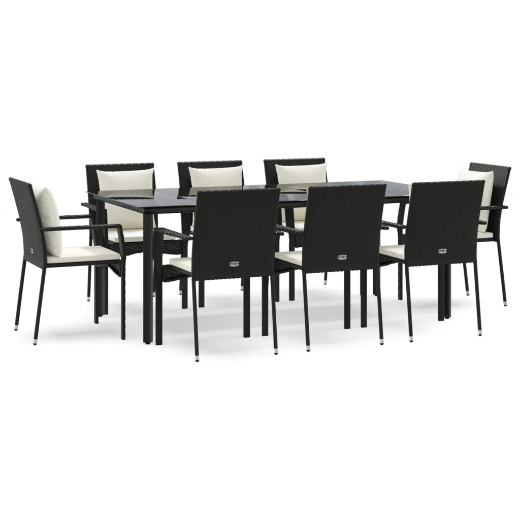 Set da Pranzo da Giardino 9 pz con Cuscini Nero in Polyrattan 3185112