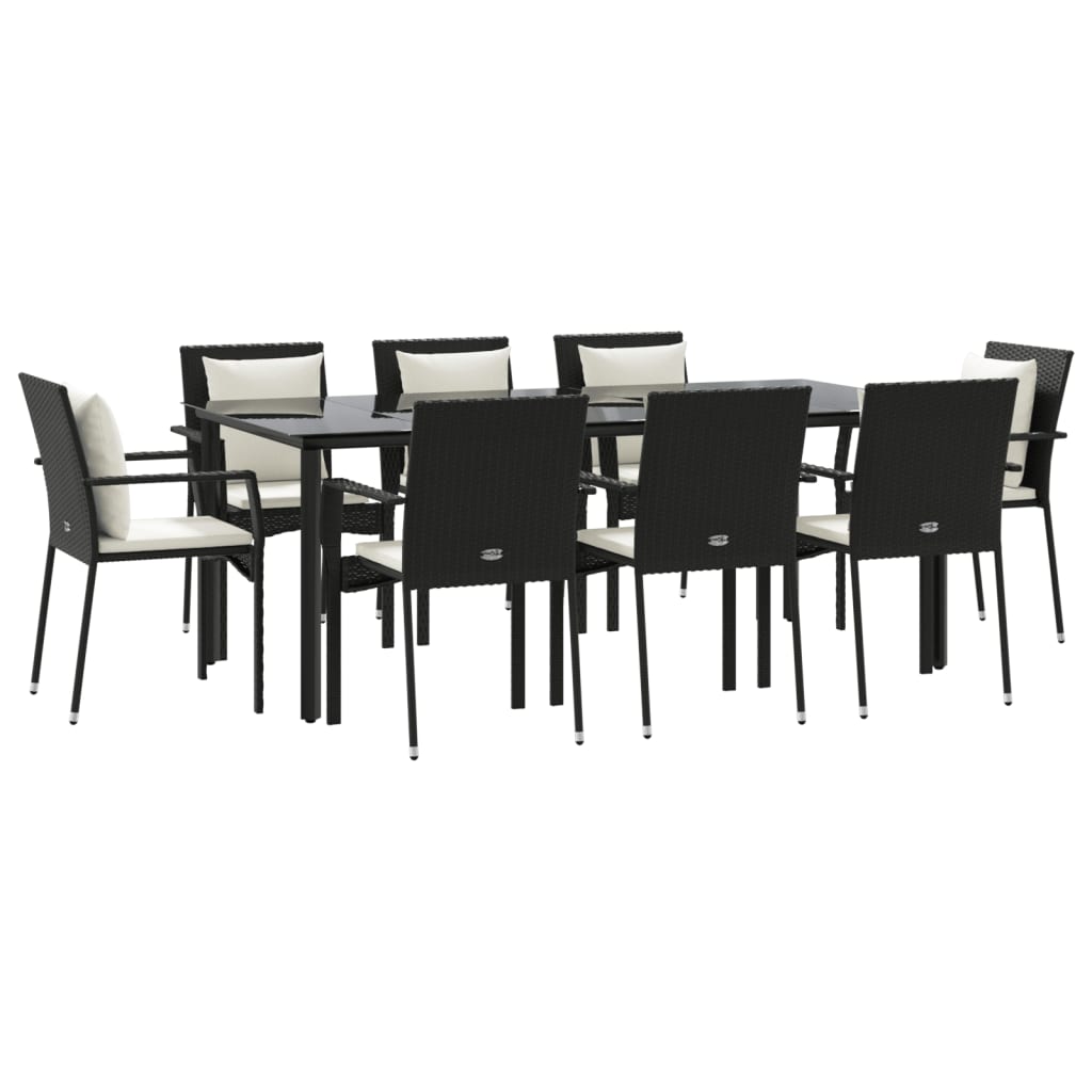 Set da Pranzo da Giardino 9 pz con Cuscini Nero in Polyrattan 3185112