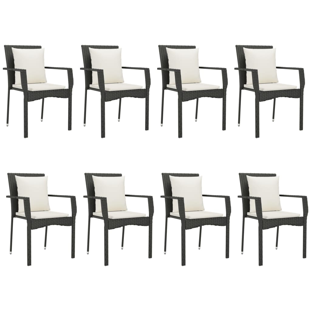 Set da Pranzo da Giardino 9 pz con Cuscini Nero in Polyrattan 3185112