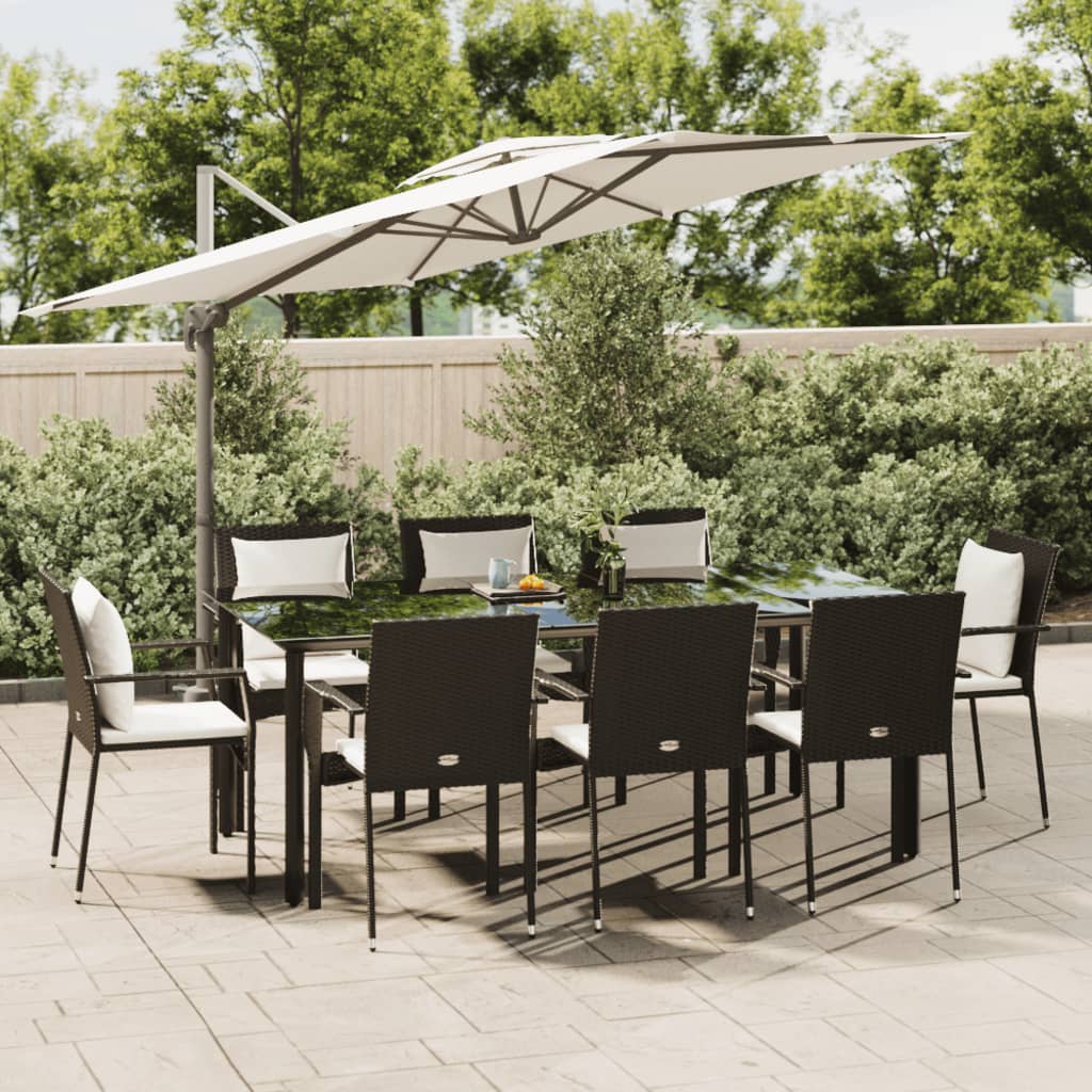 Set da Pranzo da Giardino 9 pz con Cuscini Nero in Polyrattan 3185112